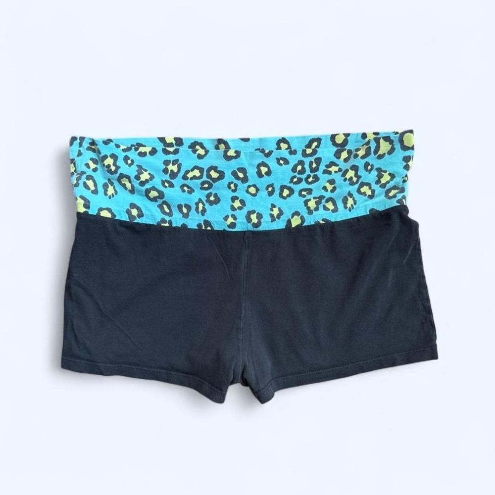 No Boundaries black boy shorts with teal and lime green leopard print foldover w - Picture 3 of 5